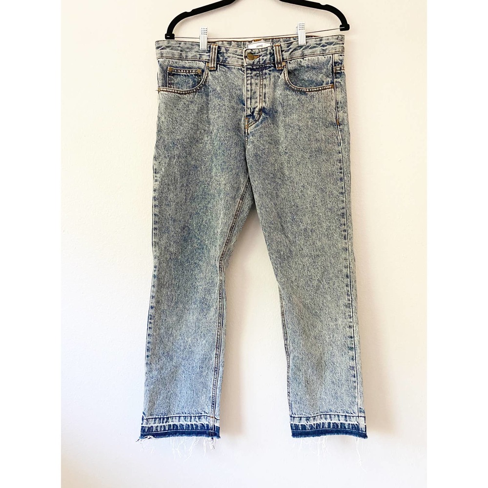 Ami Alexandra 448 Acid Wash Raw Hem Rigid Denim Jeans
